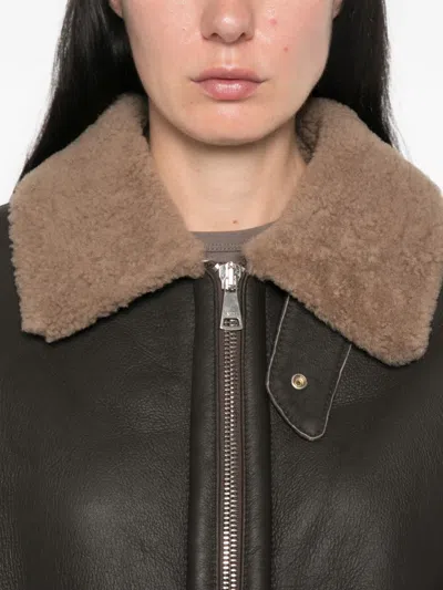 N°21 Shearling-collar Leather Jacket In Brown