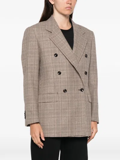 Tagliatore Check-pattern Double-breasted Jacket In Neutral