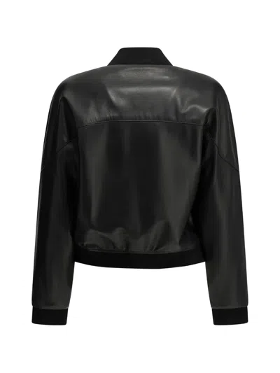 Semper Leather Bomber Jacket In Black