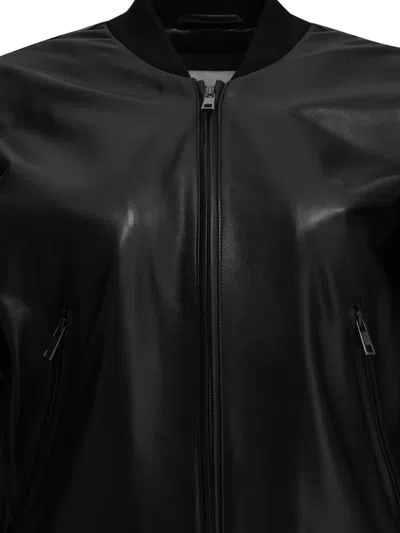 Semper Leather Bomber Jacket In Black