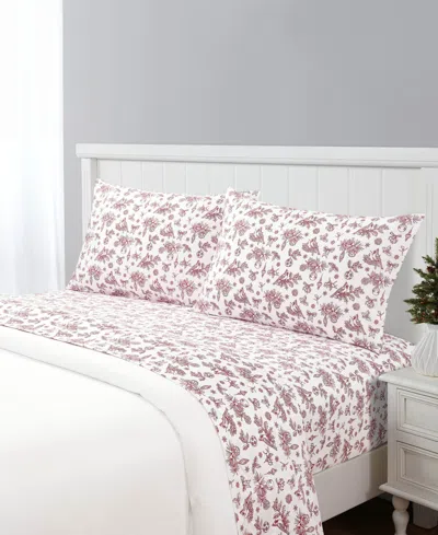 Macy's Sanders Holiday Printed Microfiber 4-pc. Sheet Set, Full In Red