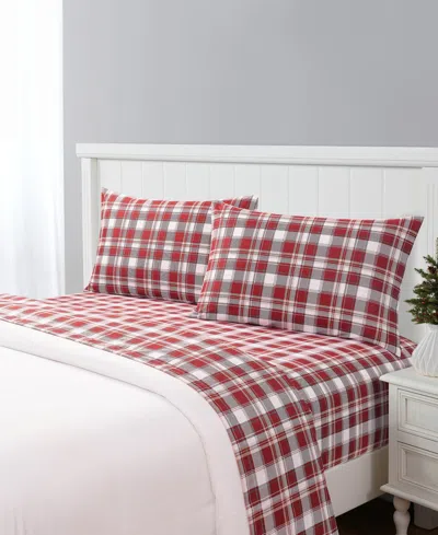 Macy's Sanders Holiday Printed Microfiber 4-pc. Sheet Set, Full In Red
