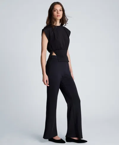 Kenneth Cole High Rise Pull On Flare Zip Back Pant In Multi