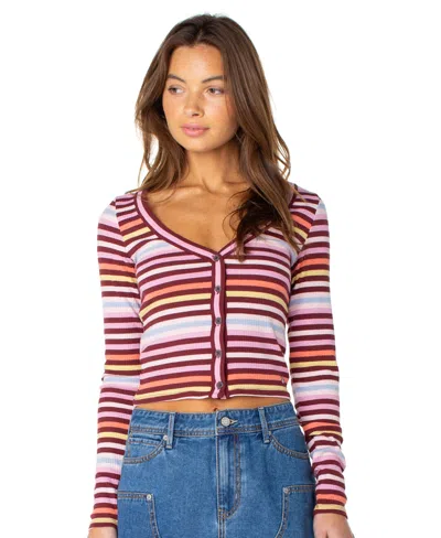 Roxy Terrace Stripe Rib Button-up Top In Multi