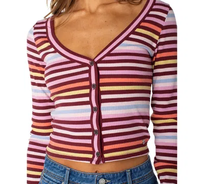 Roxy Terrace Stripe Rib Button-up Top In Multi