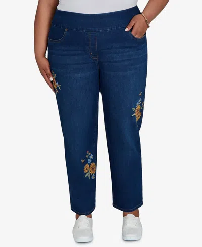 Alfred Dunner Plus Size Pull-on Cropped Denim Pants In Indigo