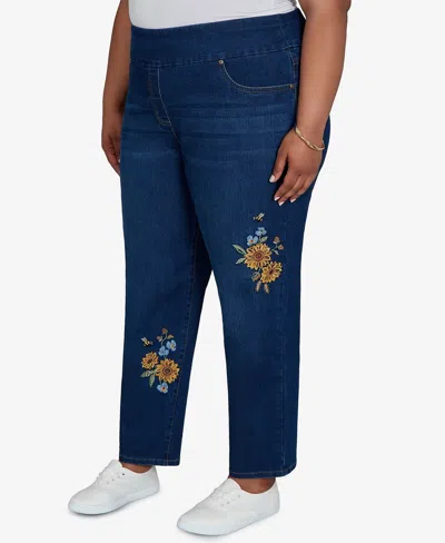 Alfred Dunner Plus Size Pull-on Cropped Denim Pants In Indigo