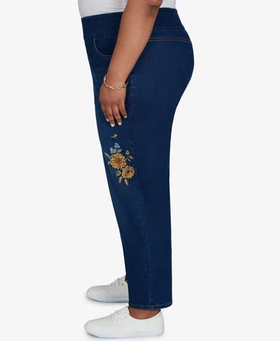 Alfred Dunner Plus Size Pull-on Cropped Denim Pants In Indigo