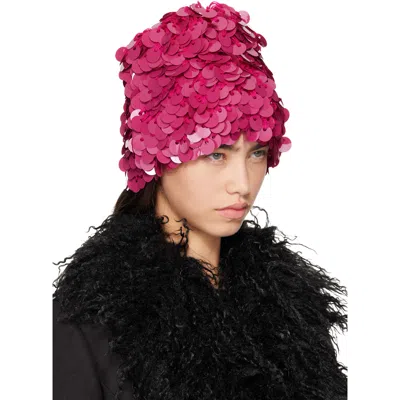 Anna Sui Pink Pailettes Beanie In Ruby