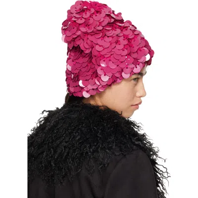 Anna Sui Pink Pailettes Beanie In Ruby
