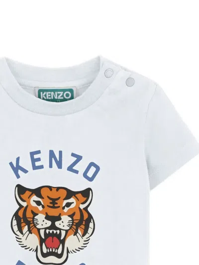 Kenzo Kids Mini Boy Tiger Logo Snap-front Cotton Crewneck T-shirt In Blue