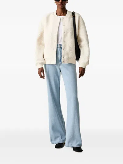Guess Usa Fleece-texture Bomber Jacket In White
