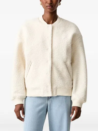 Guess Usa Fleece-texture Bomber Jacket In White