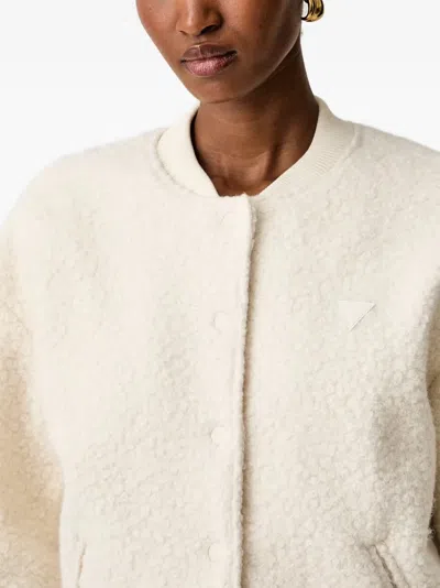 Guess Usa Fleece-texture Bomber Jacket In White