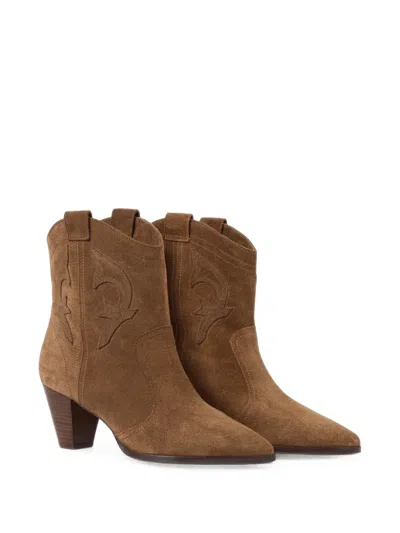 Ba&sh Casey Embroidered Western Ankle Boots In Brown