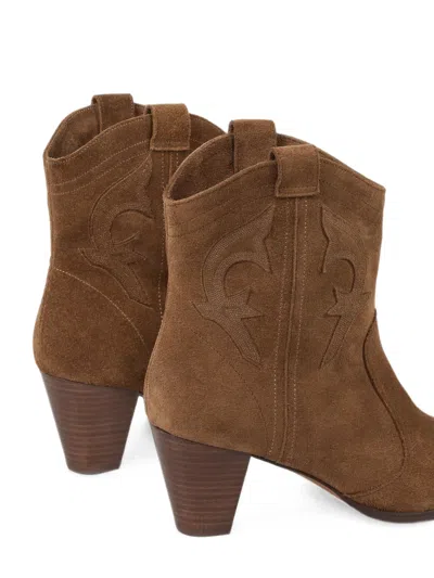 Ba&sh Casey Embroidered Western Ankle Boots In Brown