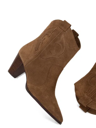 Ba&sh Casey Embroidered Western Ankle Boots In Brown