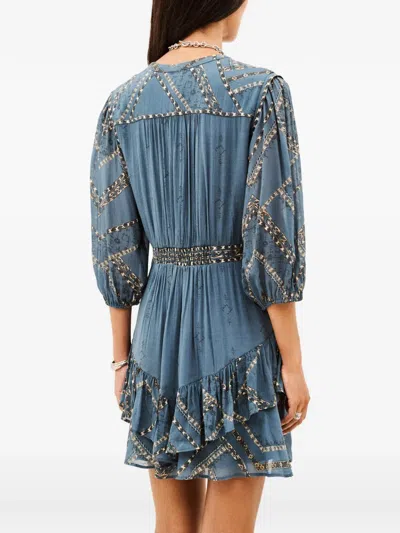 Ba&sh Poly Patterned Ruffled Flared Mini Dress In Blue