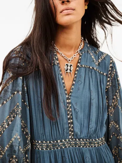 Ba&sh Poly Patterned Ruffled Flared Mini Dress In Blue