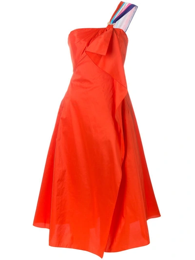 Peter Pilotto Woman Asymmetrical Taffeta One-shoulder Midi Dress Tomato Red