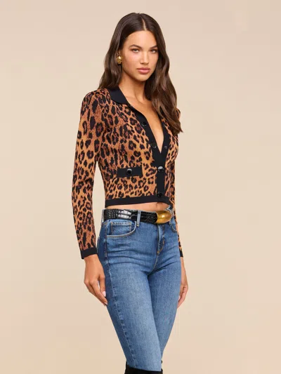 L'agence Osiris Jacquard Cardigan In Tan Multi Javan Leopard
