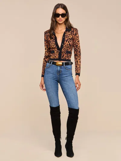 L'agence Osiris Jacquard Cardigan In Tan Multi Javan Leopard