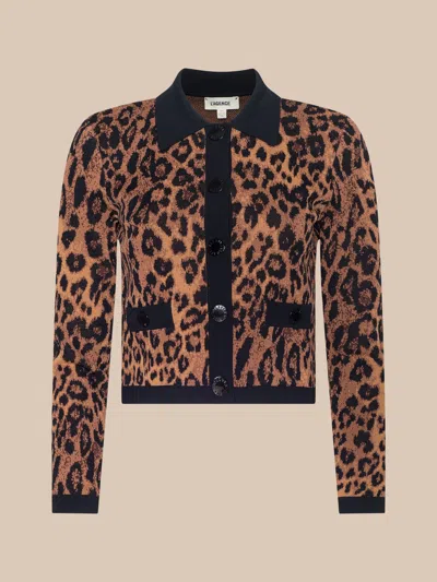 L'agence Osiris Jacquard Cardigan In Tan Multi Javan Leopard