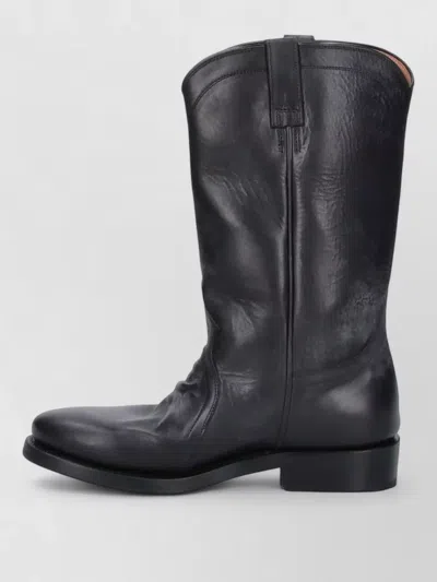 Jil Sander Aged-effect Leather Boots In Black
