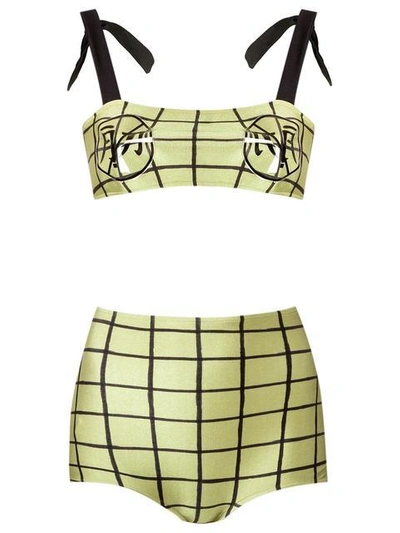 Shop Adriana Degreas Grid Print Bikini Set In Green