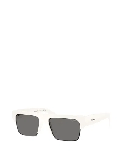 Prada Logo-detail Rectangle-frame Sunglasses In White
