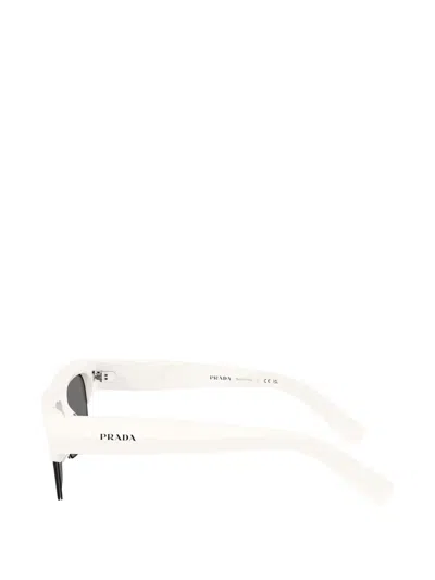 Prada Logo-detail Rectangle-frame Sunglasses In White