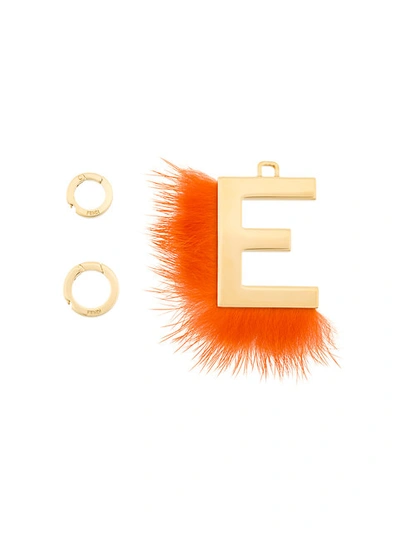 Fendi Abclick Letter E Mink Charm For Handbag, Multi In Orange