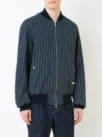 Shop Undercover Striped Bomber Jacket - Blue