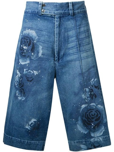 Shop Marna Ro Bleach Floral Shorts - Blue