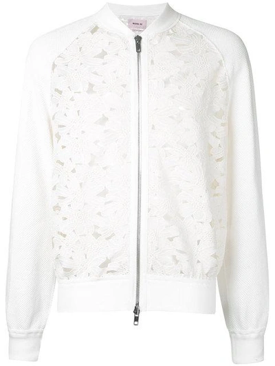 Shop Marna Ro Floral Lace Bomber Jacket - White