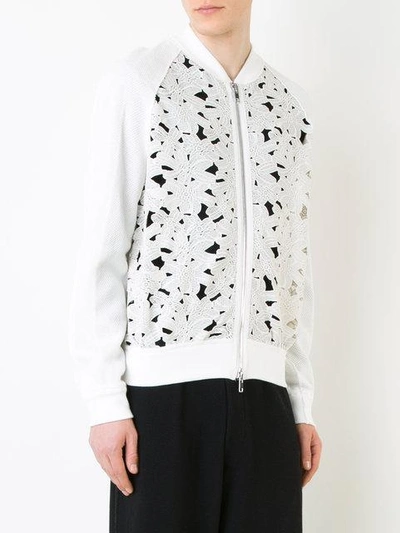 Shop Marna Ro Floral Lace Bomber Jacket - White