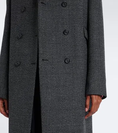 Prada Checked Virgin Wool Coat In Black