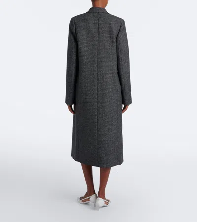 Prada Checked Virgin Wool Coat In Black