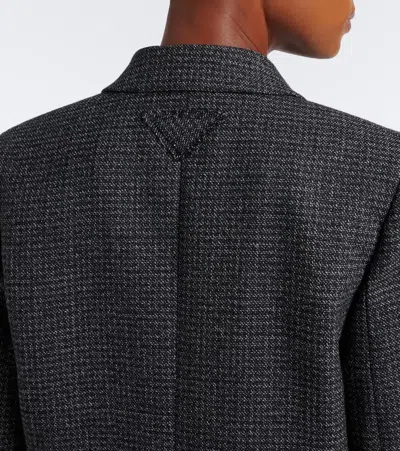 Prada Checked Virgin Wool Coat In Black