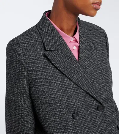Prada Checked Virgin Wool Coat In Black