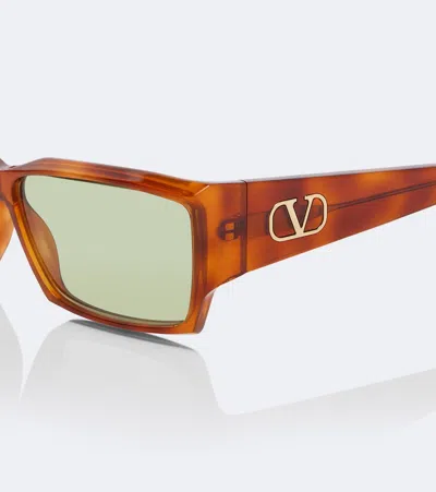 Valentino Classico Vlogo Rectangular Sunglasses In Brown