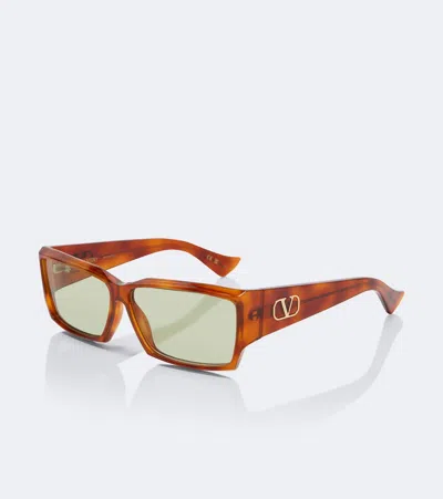 Valentino Classico Vlogo Rectangular Sunglasses In Brown