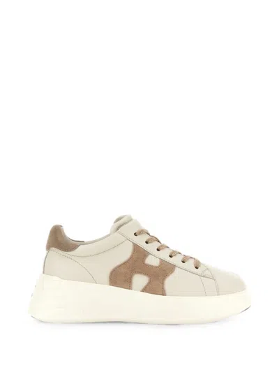 Hogan Leather Sneakers Rebel Panelled Platform Round Suede In White
