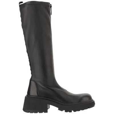 Jimmy Choo Lune Low Heels Boots In Black Leather In Black
