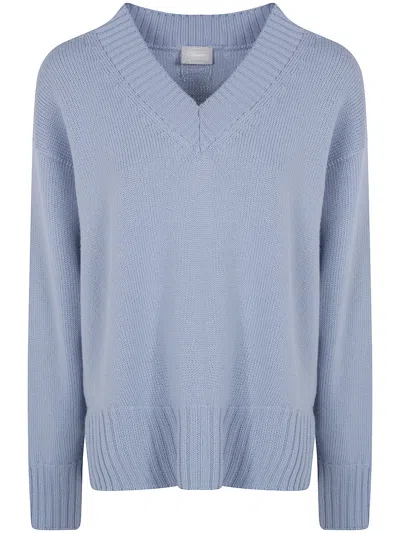Drumohr Oversized V Neck Sweater In Blue