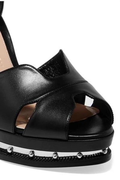 Shop Alexander Mcqueen Embellished Leather Platform Sandals In Black