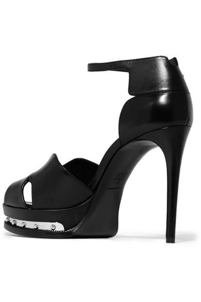 Shop Alexander Mcqueen Embellished Leather Platform Sandals In Black