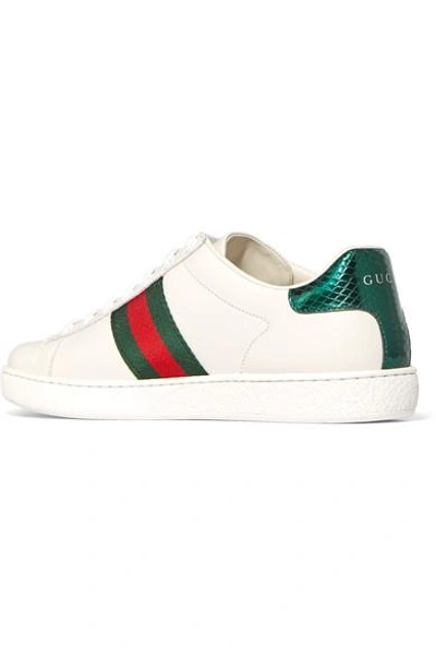 Shop Gucci Appliquéd Embellished Leather Sneakers