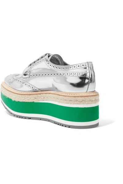 Shop Prada Metallic Leather Platform Brogues In Silver