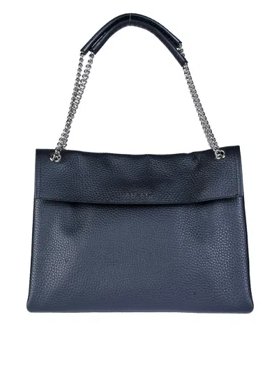 Orciani Midi Textured Leather Shoulder Bag In Blue